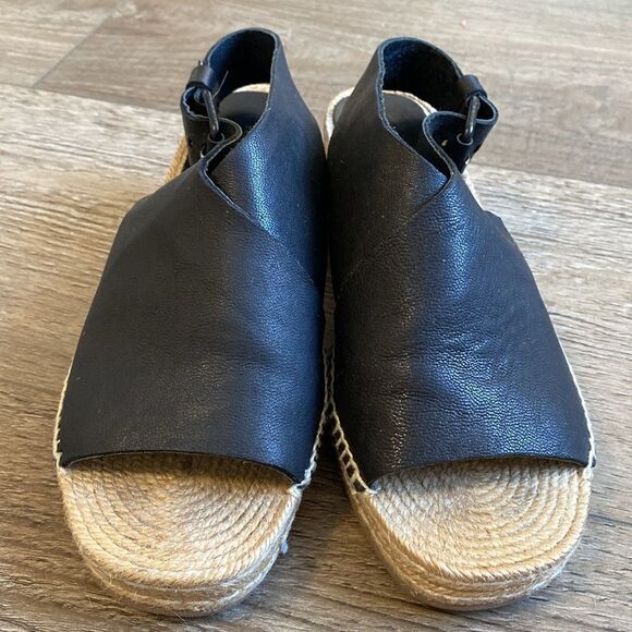 Rag & Bone Calla Black Leather Espadrille Wedge Sandal Size 38.5 - Picture 6 of 10